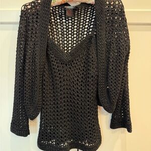 Heavily Beaded Black Crochet V-Neck Camisole and short jacket